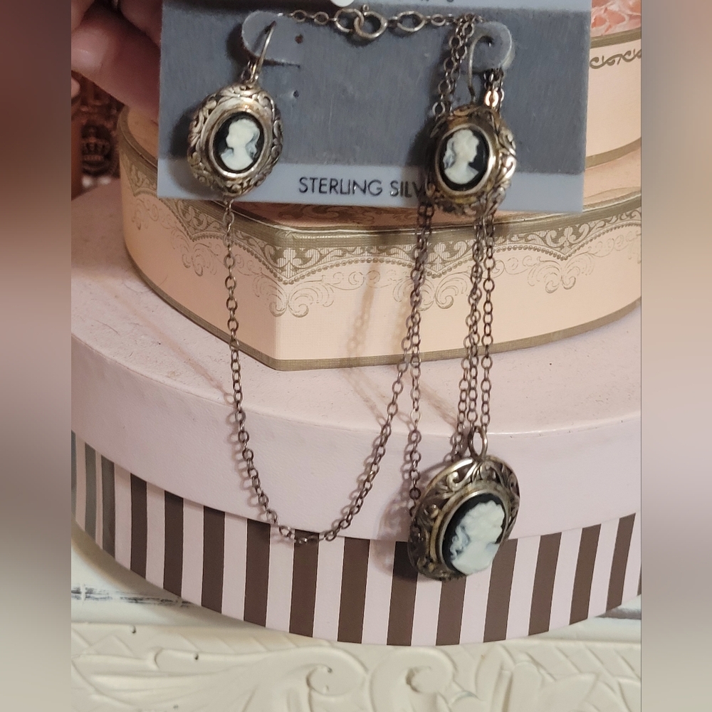 Vintage Victorian 1955 Cameo Earrings Included Is a Matching Necklace